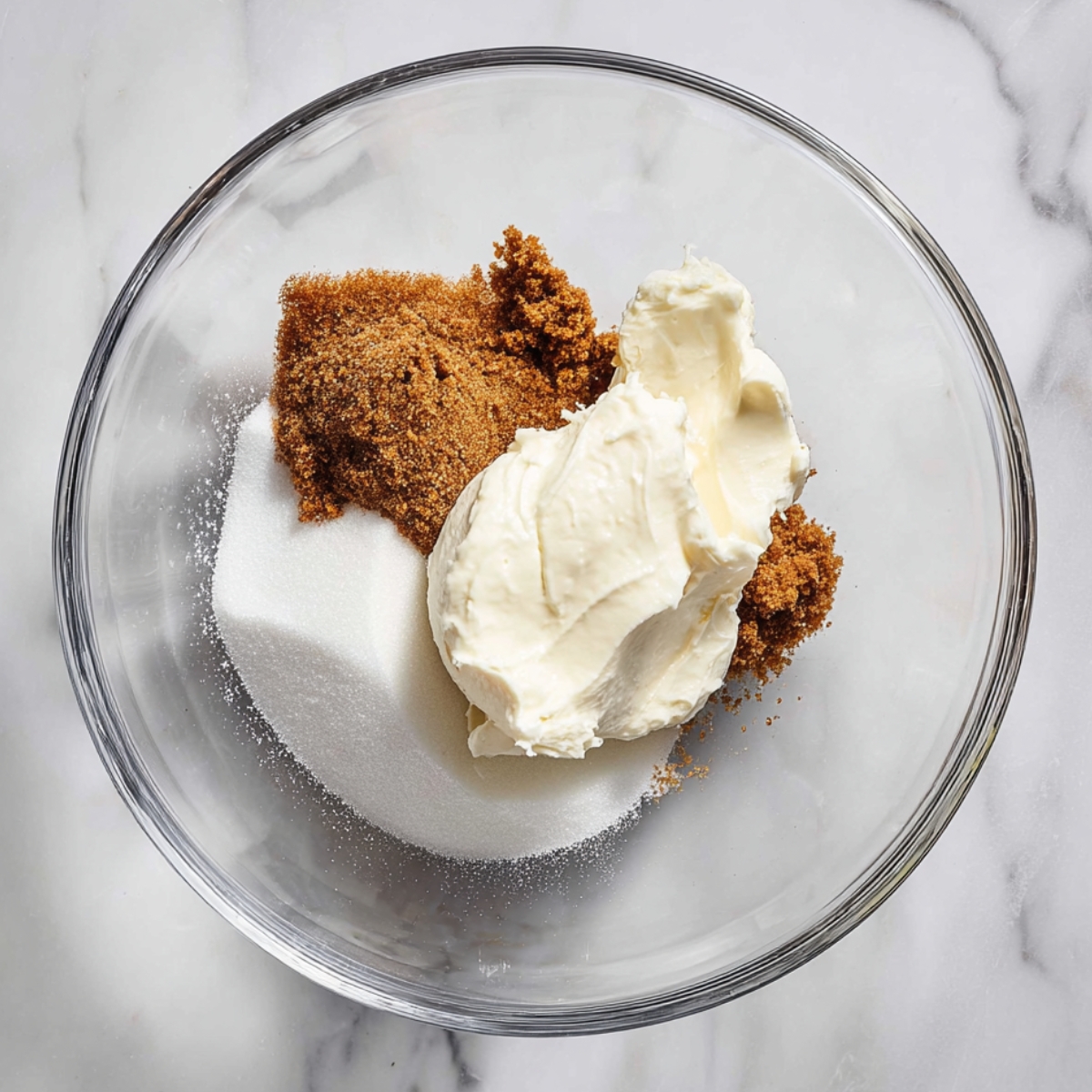 In a large bowl, combine the cream cheese, granulated sugar, and brown sugar. Use an electric mixer to beat everything together for about 2 minutes until it's smooth, fluffy, and completely lump-free.