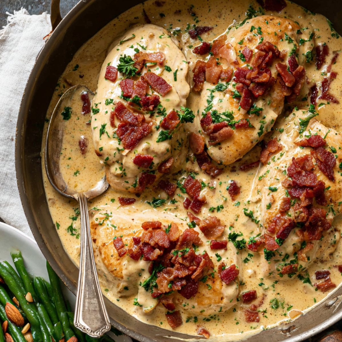 Return the chicken to the skillet and nestle it into the sauce. Spoon some of the sauce over the top of each piece so it's nicely coated.