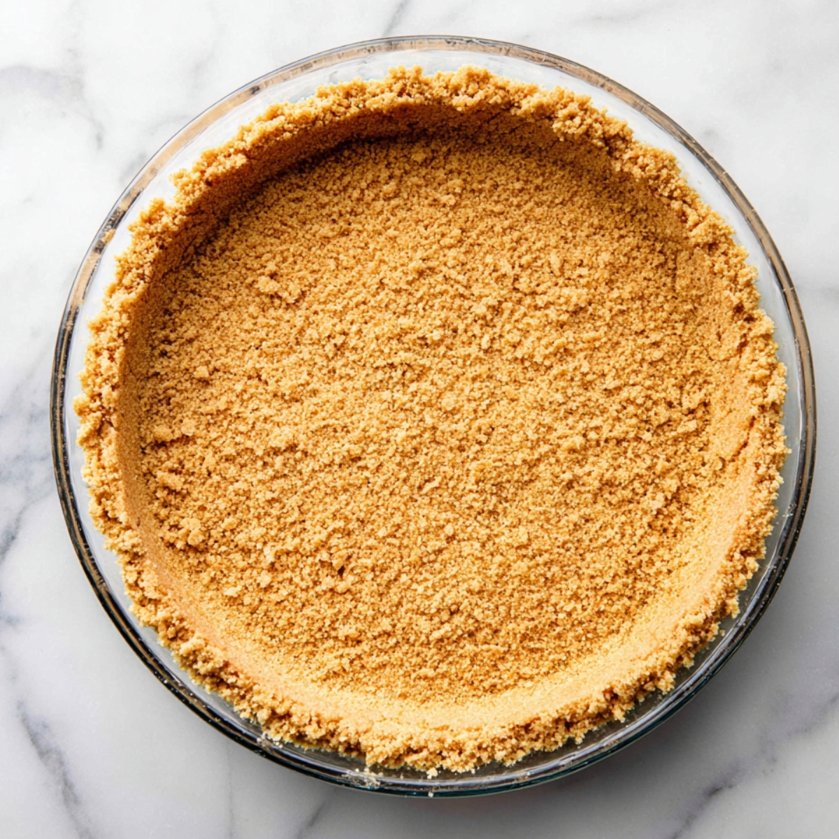 Pour the crumb mixture into an ungreased 9-inch pie dish. Using your hands and medium pressure, press the crumbs firmly into the bottom and up the sides until it's compact and no longer falls apart. You can use a flat-bottomed measuring cup to smooth the base, and run a spoon around the edge where the bottom meets the sides to create a nice rounded corner.