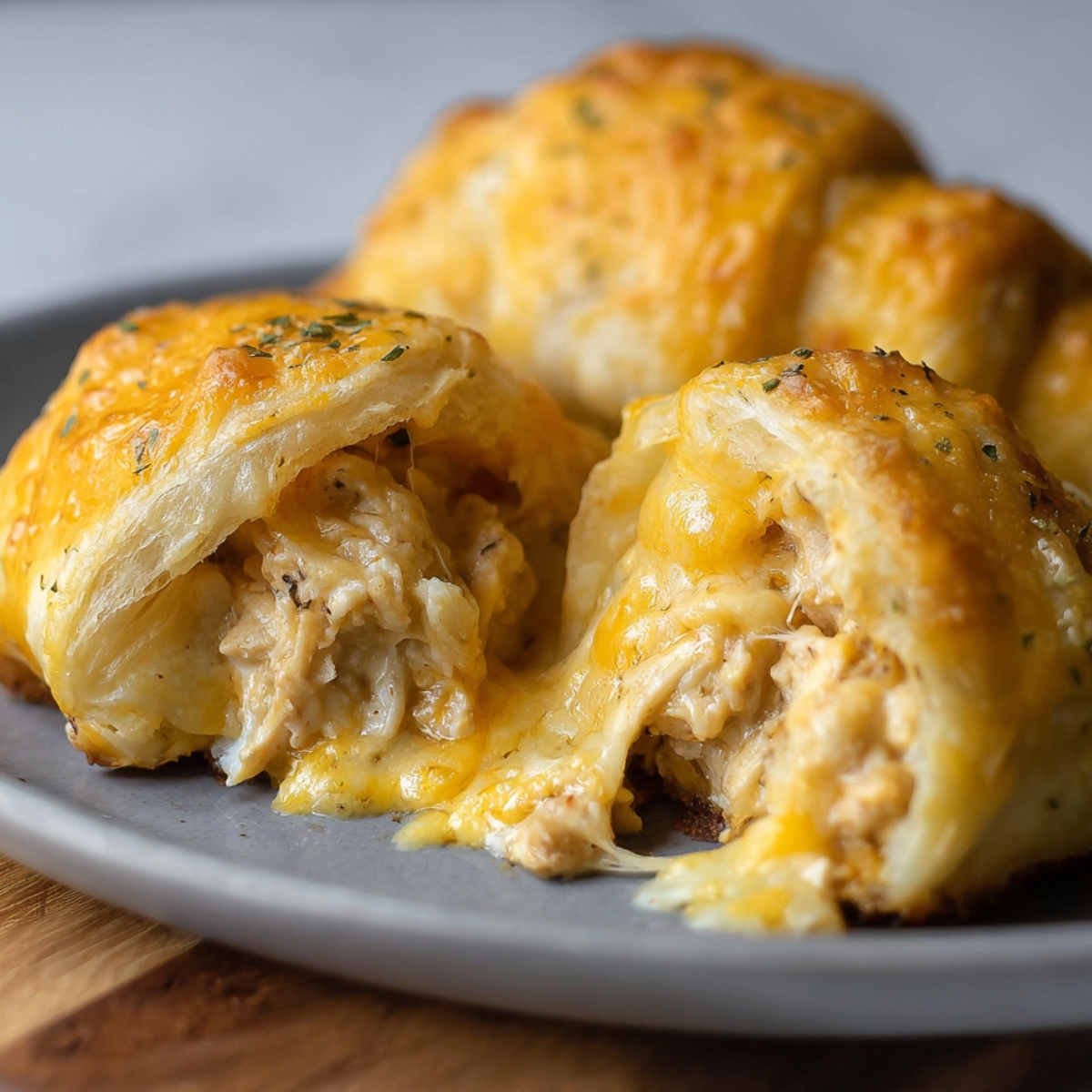 Cheesy Chicken Crescent Bake, baked to perfection with a melted, golden cheese filling oozing out from inside the flaky dough